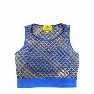 GUCCI x Adidas Cobalt Blue GG Tulle Mesh 2 pc Top